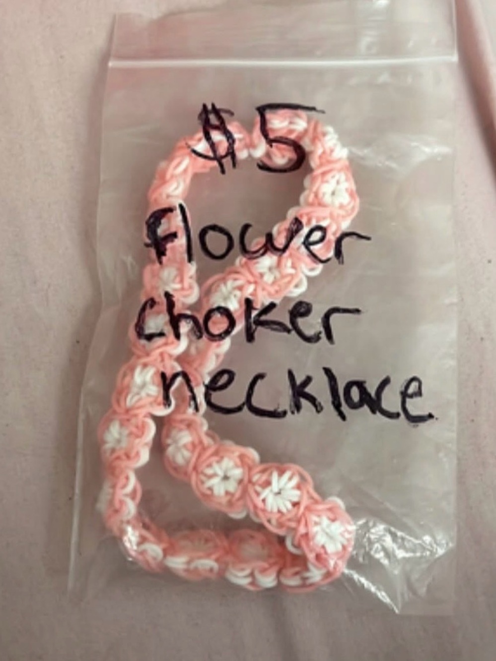 Handmade Pink and White Flower Choker Necklace